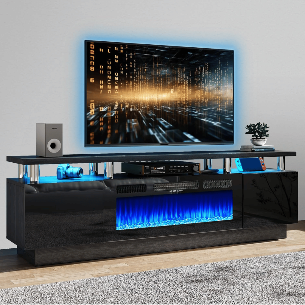 modern tv stand with fireplace