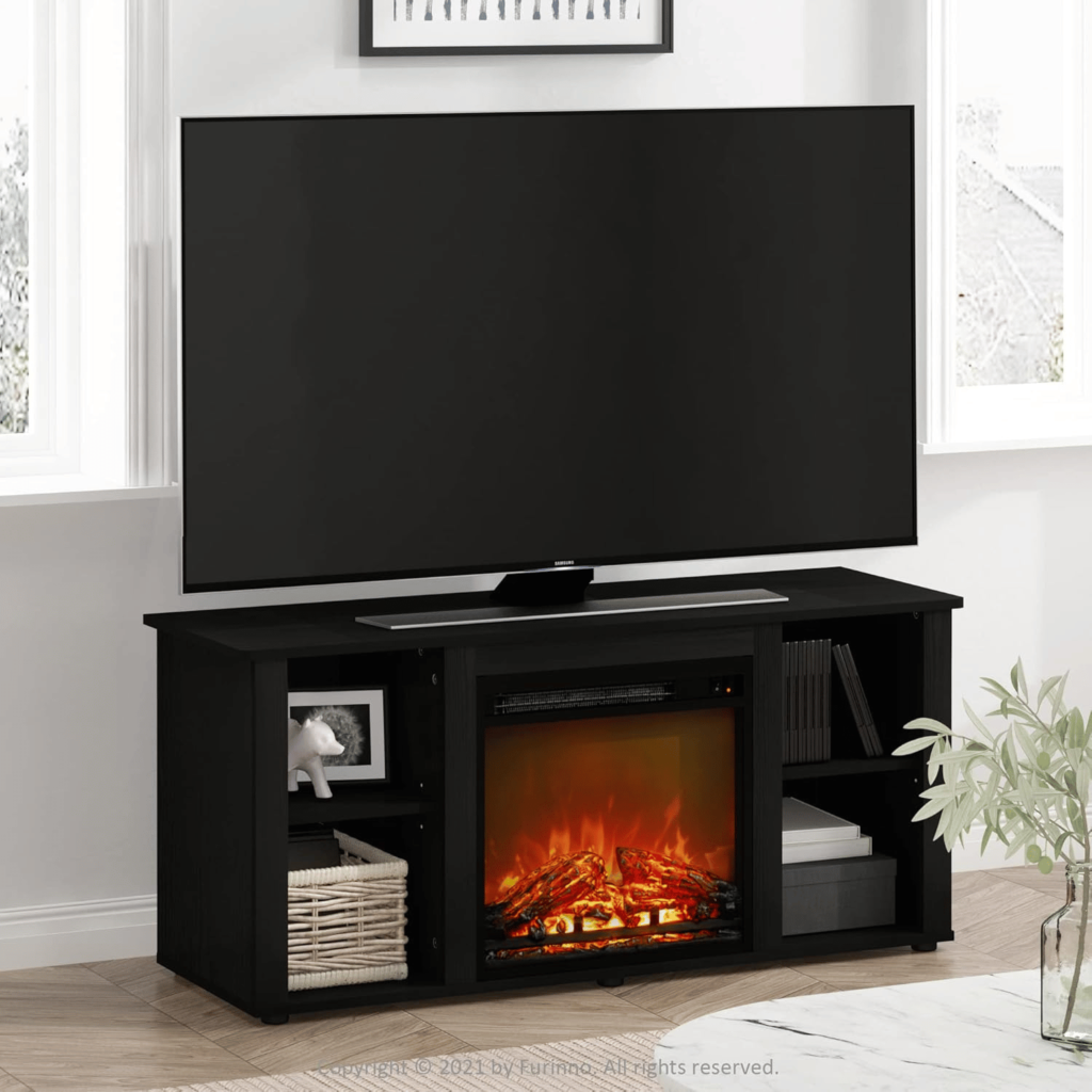 modern tv stand with fireplace