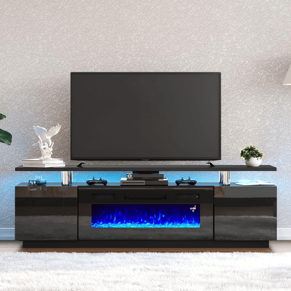 modern tv stand with fireplace