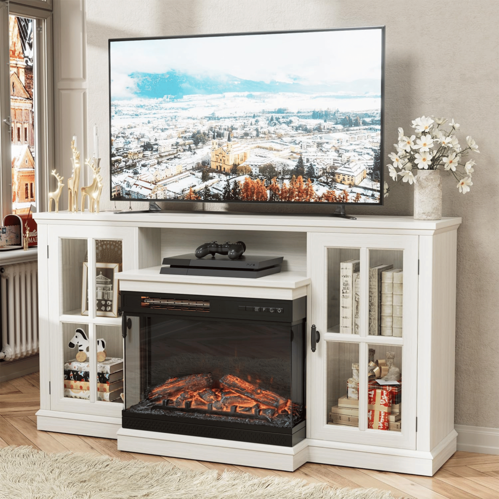 modern tv stand with fireplace