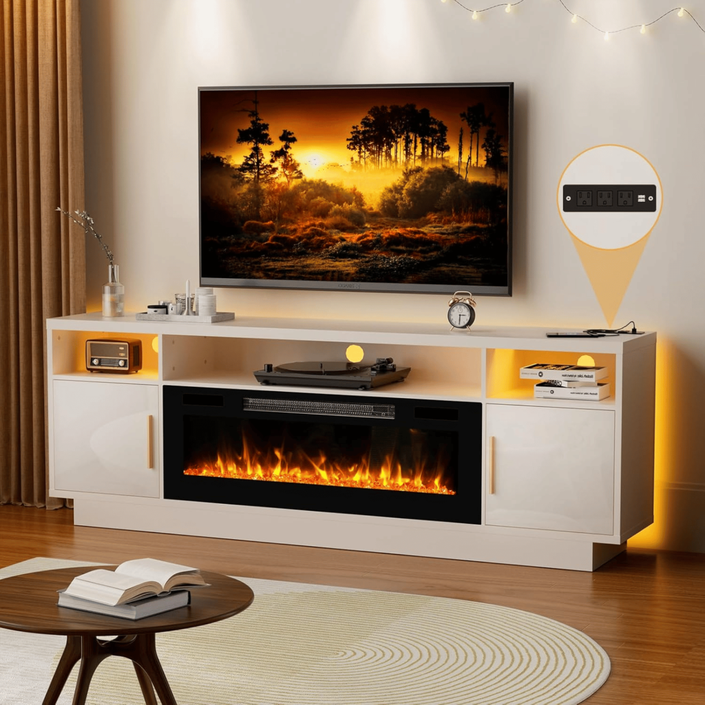 modern tv stand with fireplace