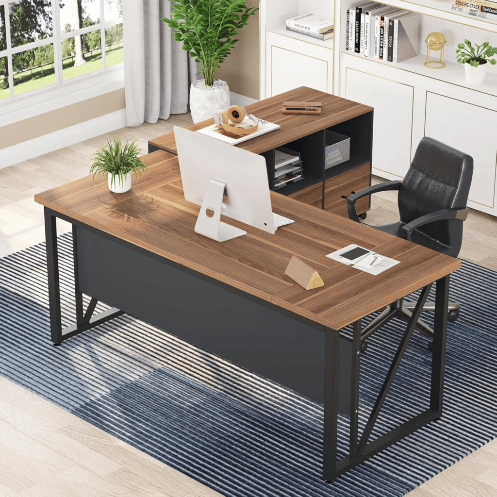 office desk with file cabinet