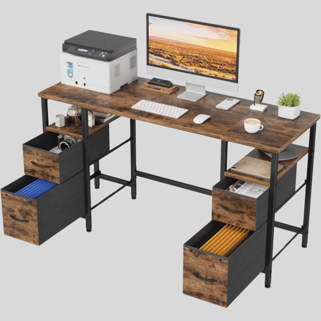 office desk with file cabinet