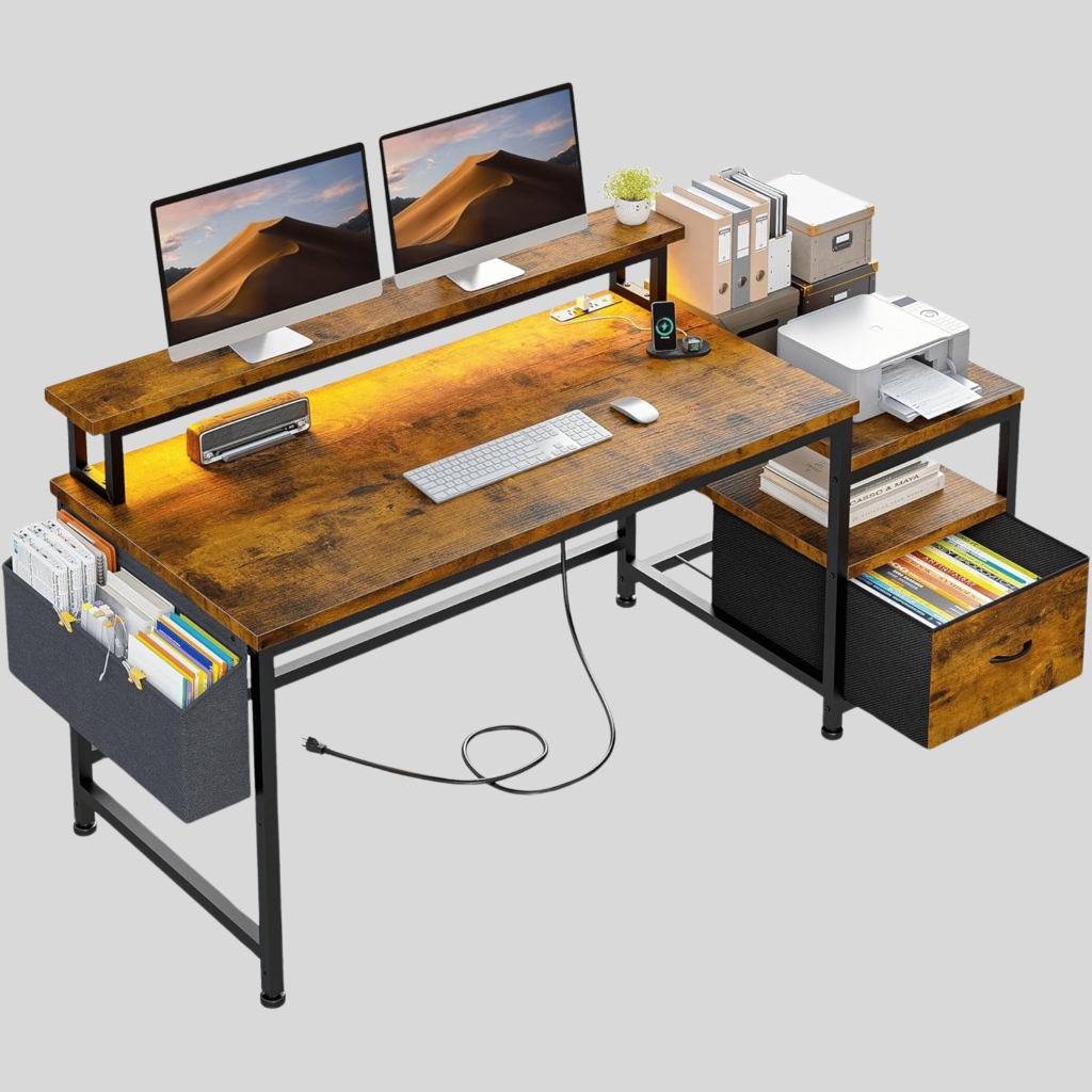 office desk with file cabinet