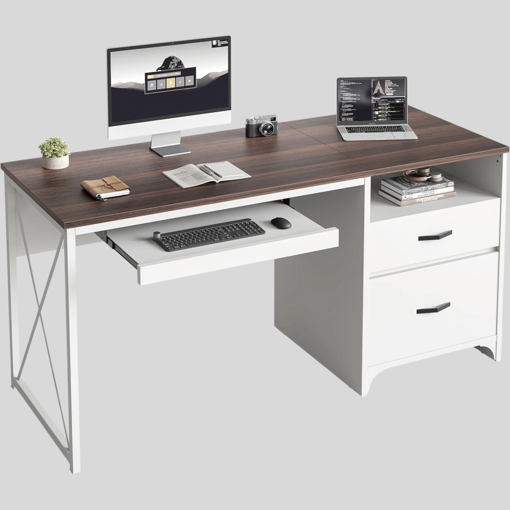 office desk with file cabinet