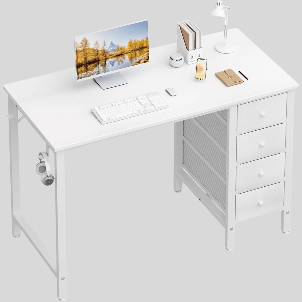 White Office Desk with Drawers