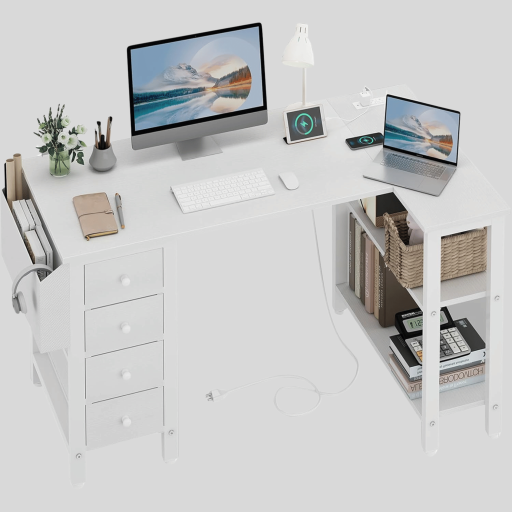 White Office Desk with Drawers