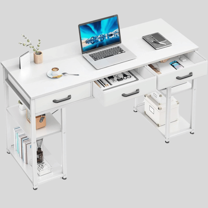 White Office Desk with Drawers