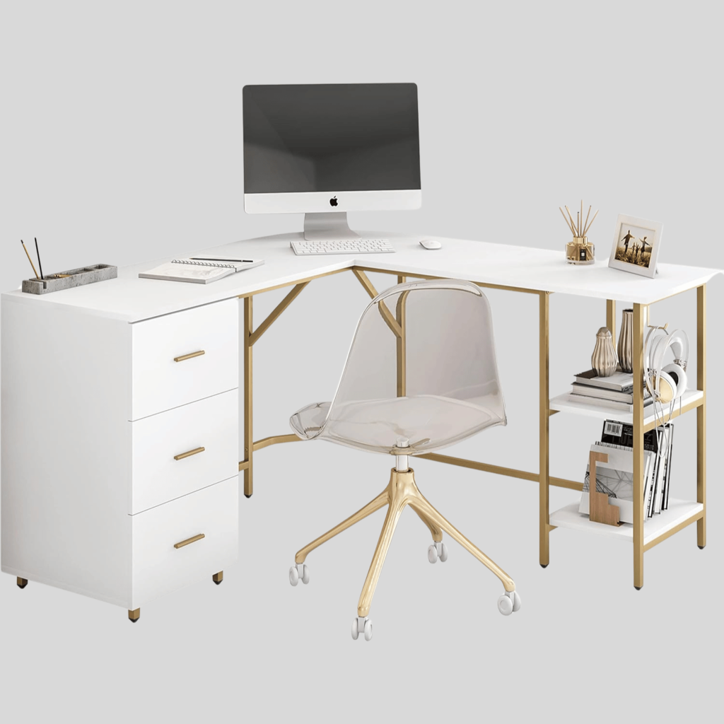 White Office Desk with Drawers