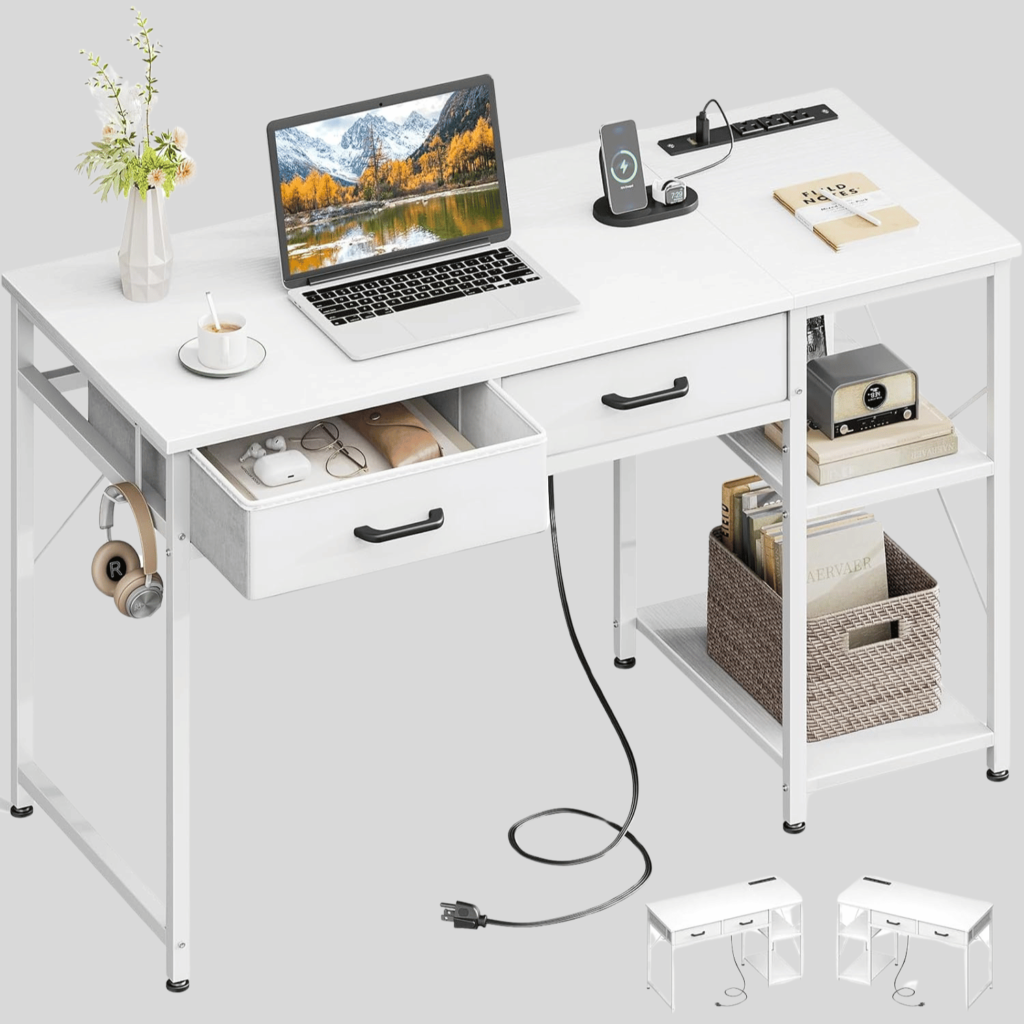 White Office Desk with Drawers